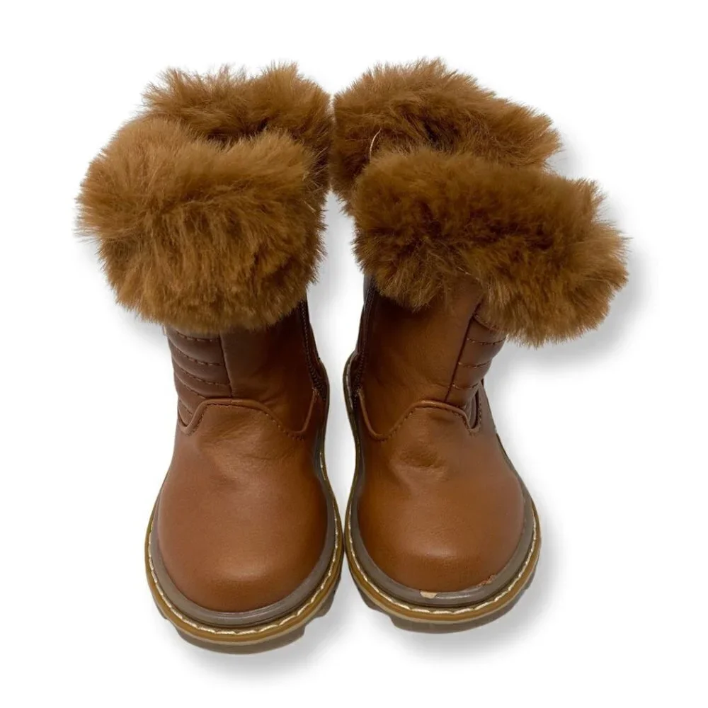 Toddler Girl Winter Snow Warm Boots With Faux Fur. Brown. Size 5.5