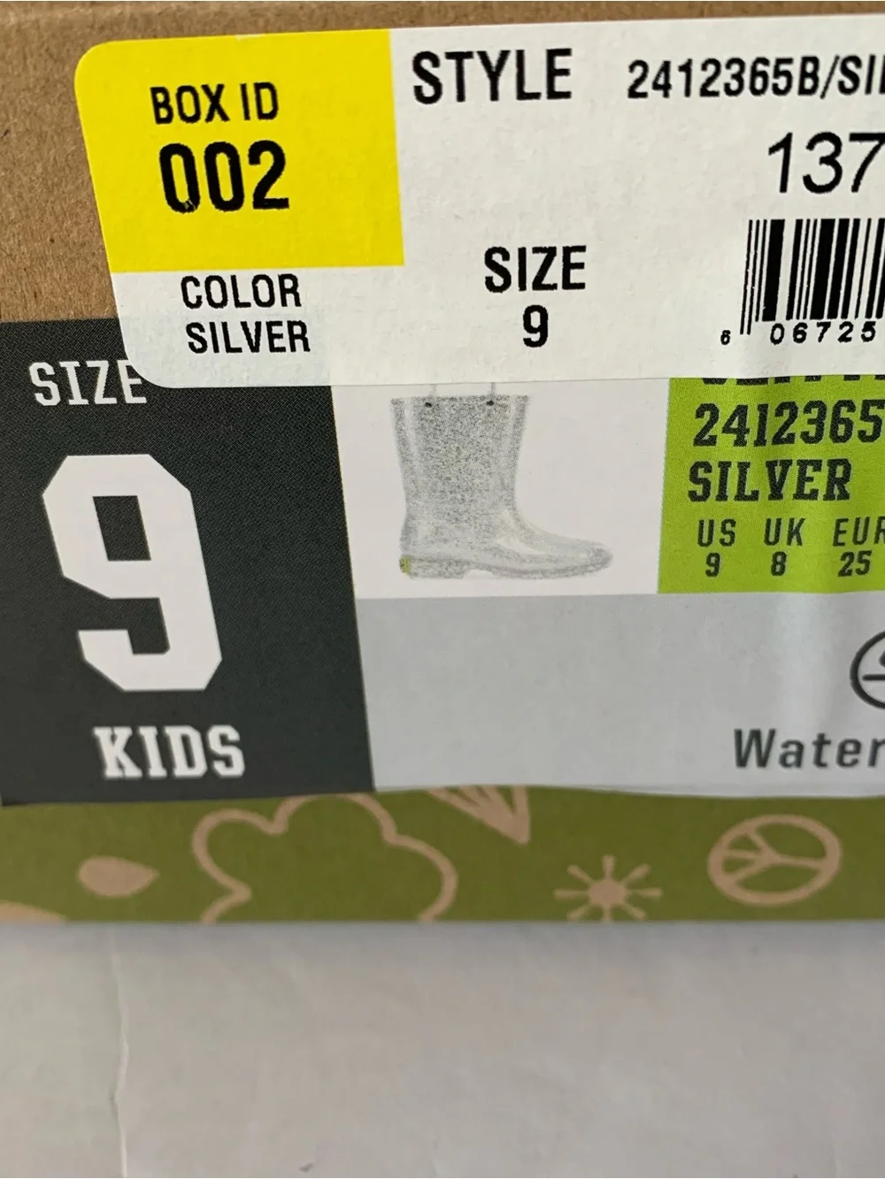 NIB. WESTERN CHIEF Silver Glitter Rain Boot with Dual Pull Handles
