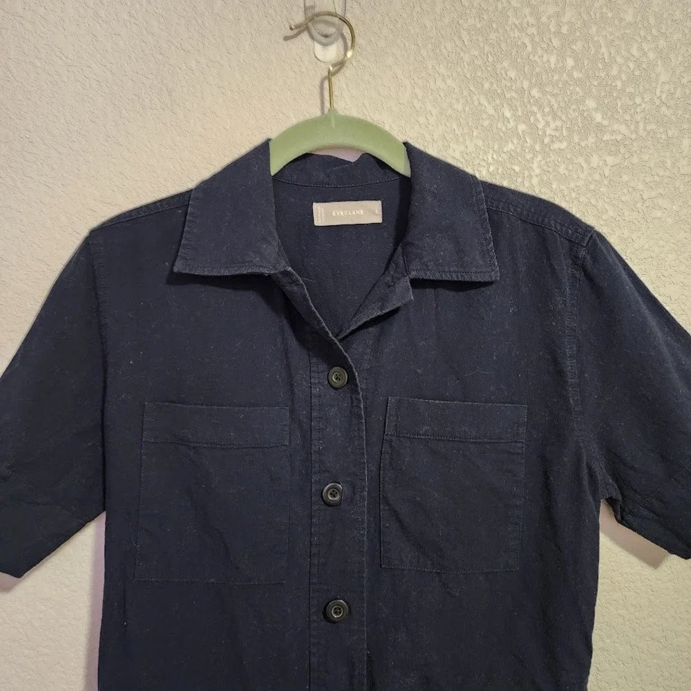 EVERLANE Linen Blend Utility Romper Navy Minimalist Fishermancore preppy 2