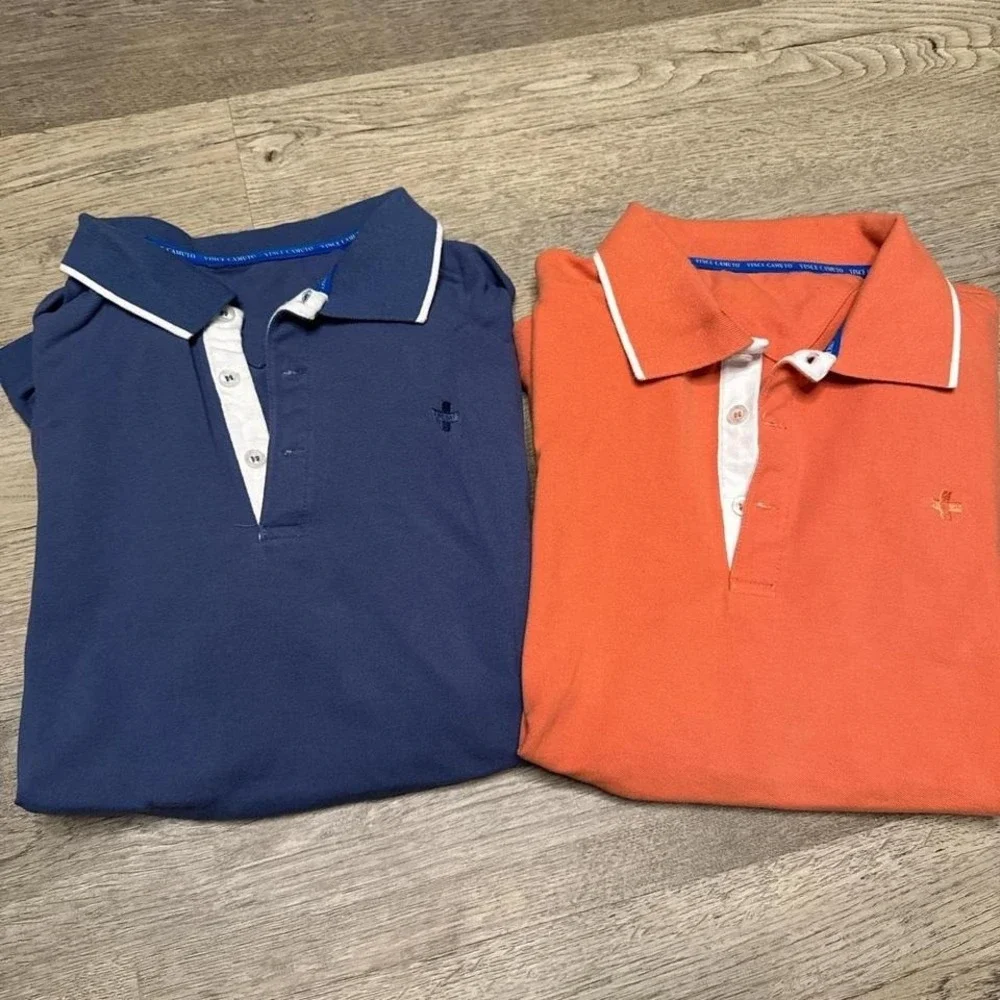 2‎ Vince Camuto Navy and orange polo shirts #poloshirts set of two Size Medium
