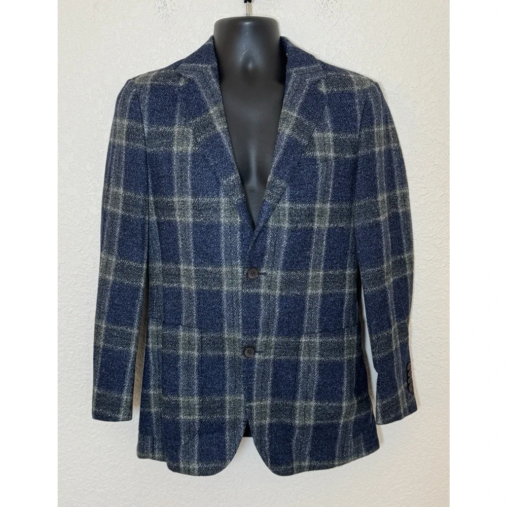 Suitsupply Havana HL C1018I Wool Silk Linen Blazer 36R VBC Windowpane Navy