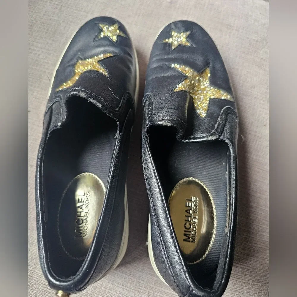 Michael Kors black and gold star slip on shoes. Sz 7