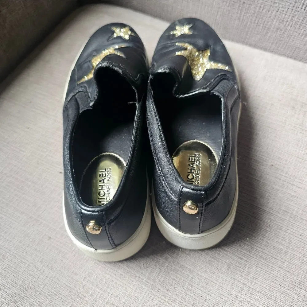 Michael Kors black and gold star slip on shoes. Sz 7