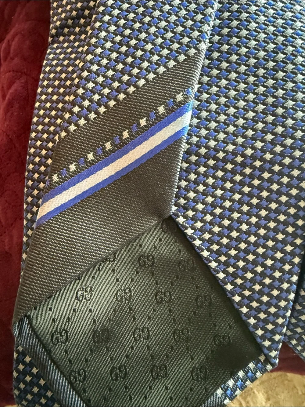 Gucci Blue and White Micro-Pattern Silk Tie