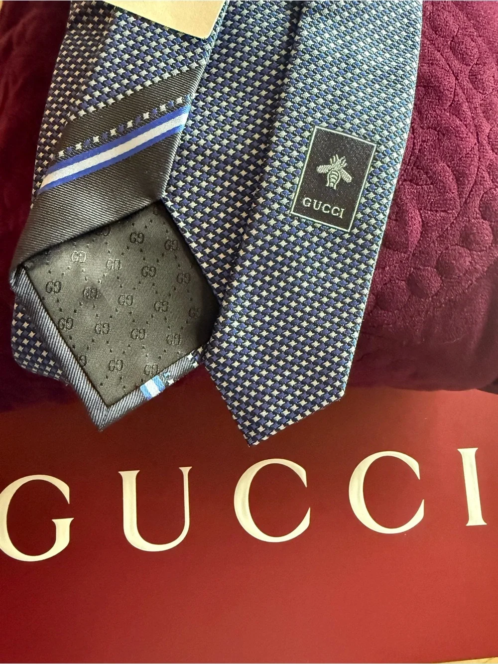 Gucci Blue and White Micro-Pattern Silk Tie