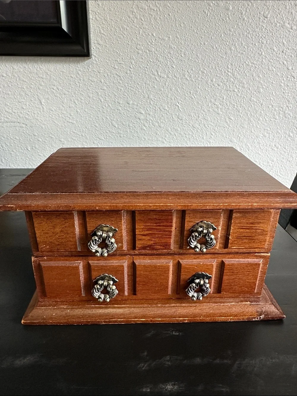 Classic Wooden Jewelry Organizer in Brown with Ornate Metal Pulls