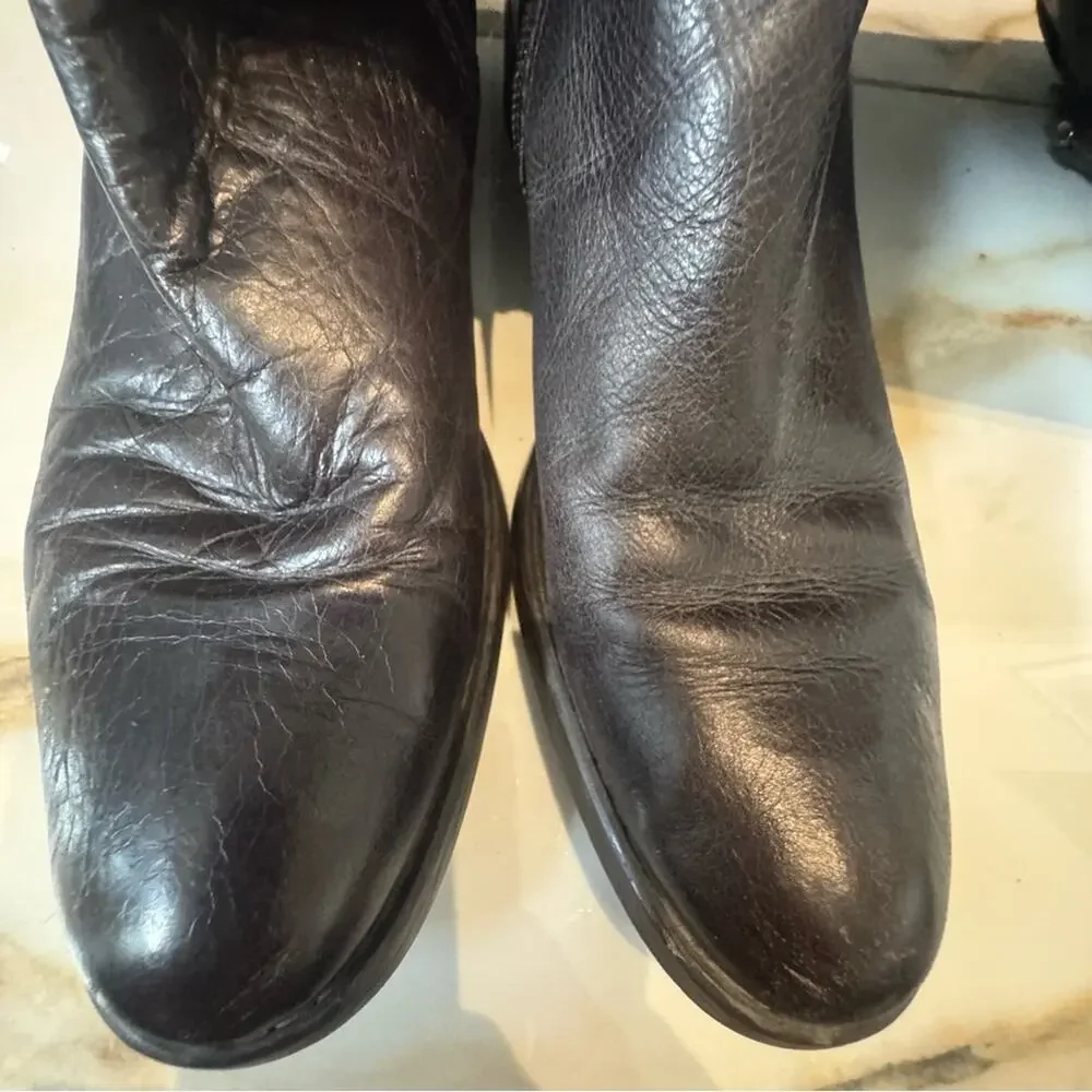 Women's Brown Leather Side Zip Riding Boots Size 39‎
