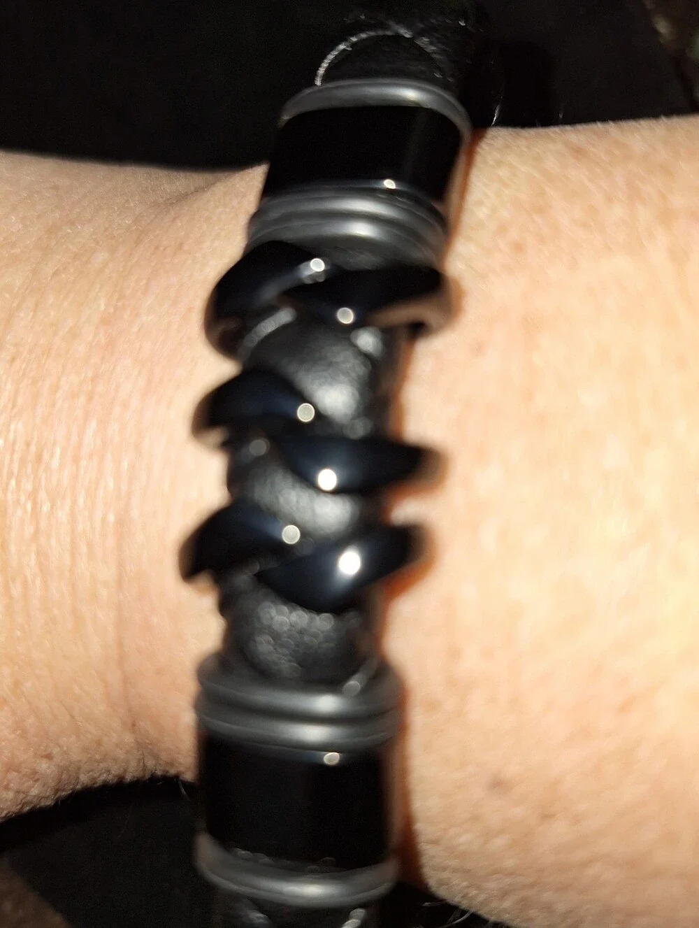 Braided Black Leather & Gunmetal Bracelet