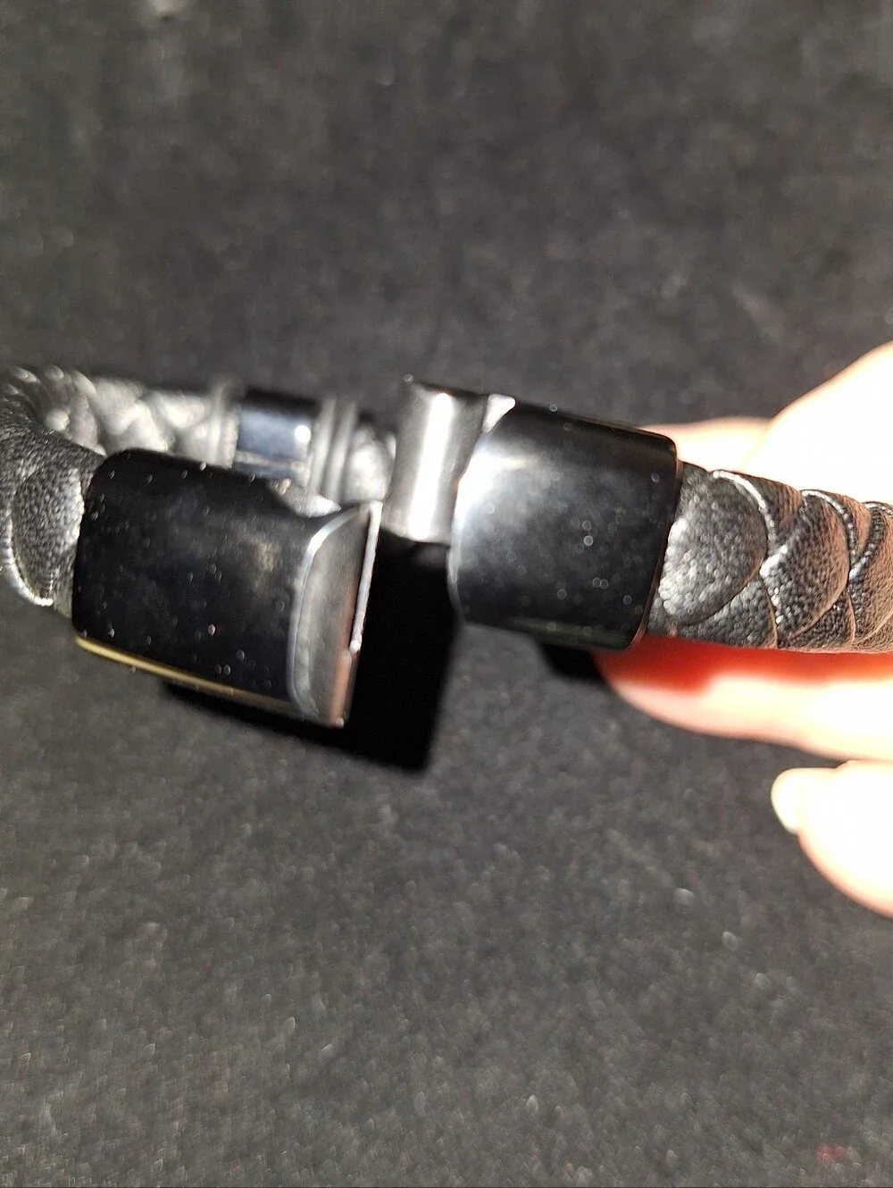 Braided Black Leather & Gunmetal Bracelet