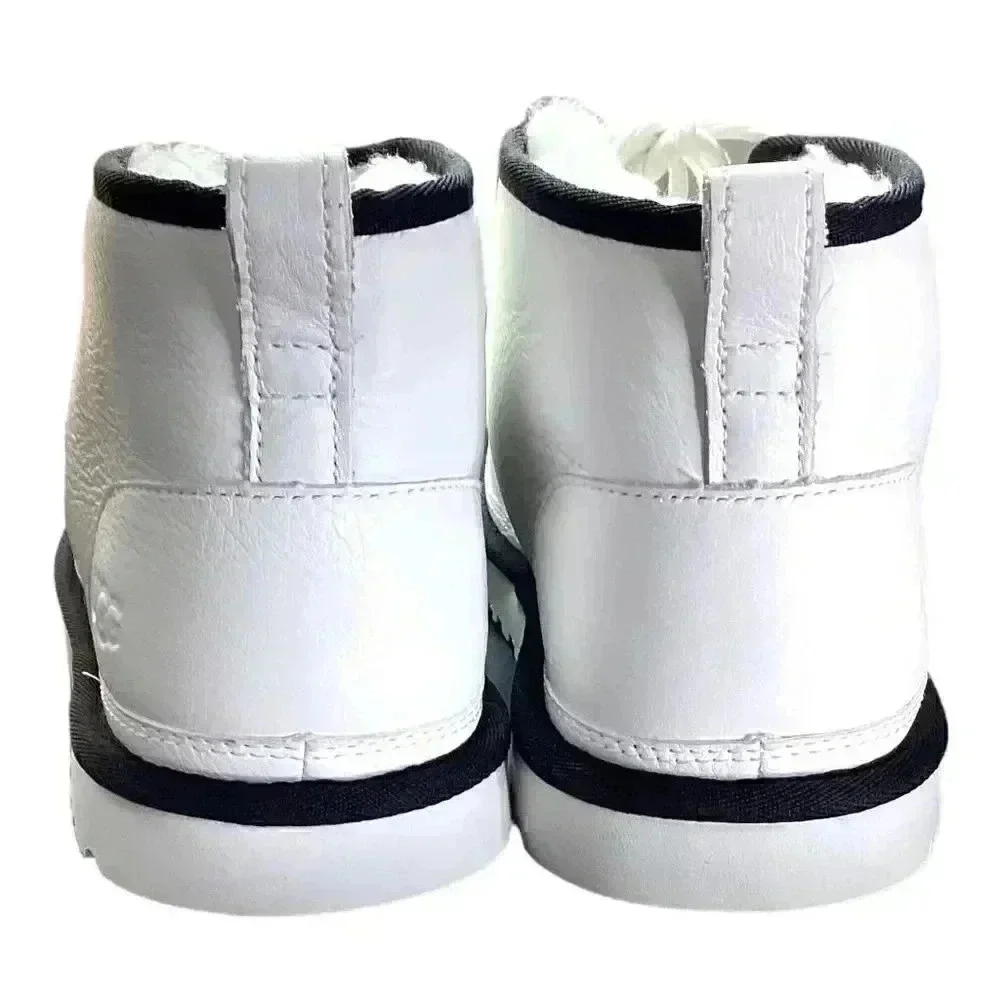 UGG Chukka Boots Shoes Mens 12 Black White Neumel Leather Sheepskin Lace Up NEW