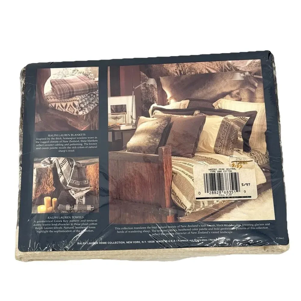 Ralph Lauren Vtg Full Flat Sheet Nazomi Cotton 200 Thread Count Geometrical