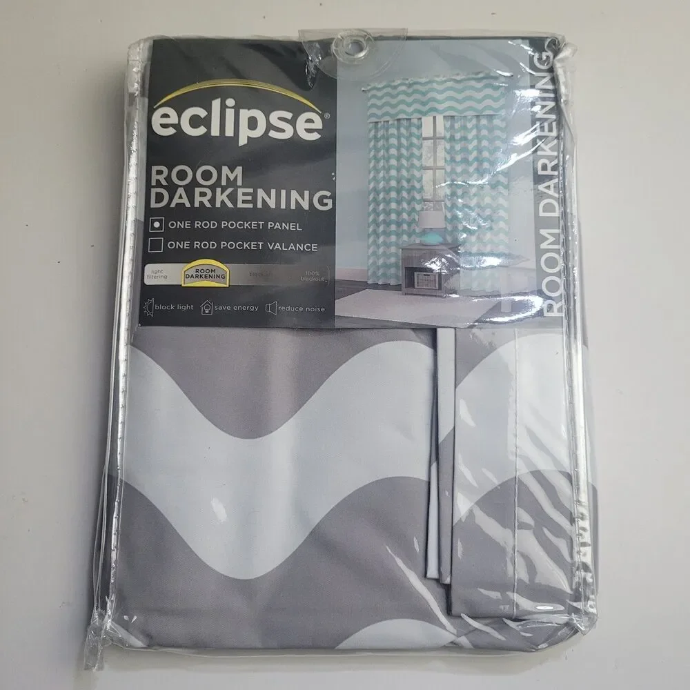 NEW Eclipse 'Wavy Chevron Grey' Blackout Thermal Curtain Panel 42x63in #CT5