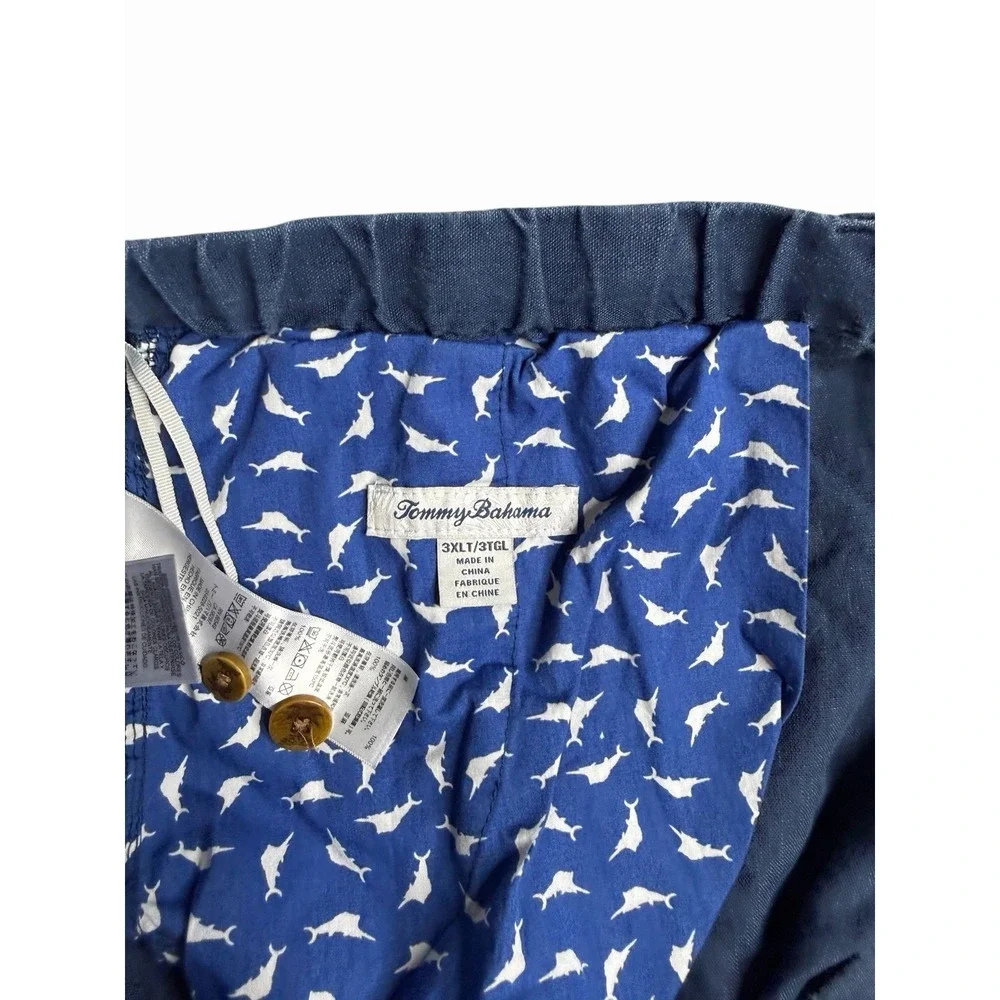 Tommy Bahama Men's Linen Blend Shorts Blue Elastic Waist Casual 3XLT