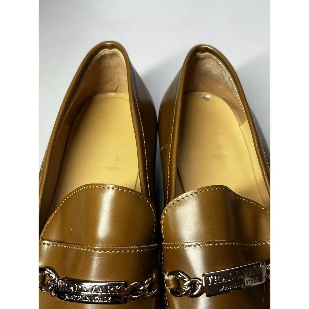 Brown Leather Loafers Dress Shoes Womens 39 Made in Italy 