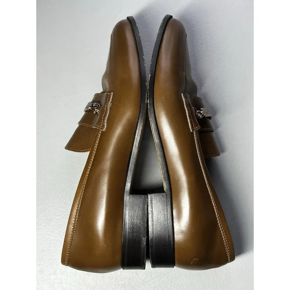 Brown Leather Loafers Dress Shoes Womens 39 Made in Italy 