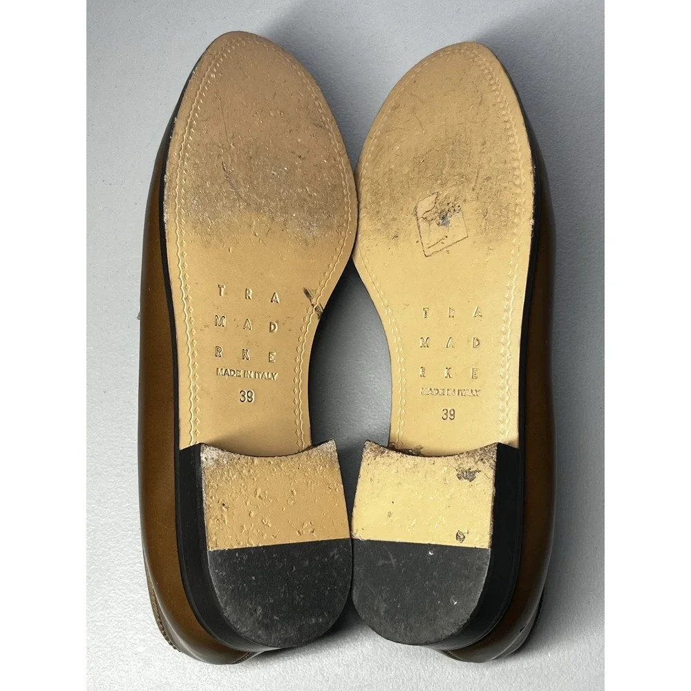 Brown Leather Loafers Dress Shoes Womens 39 Made in Italy 