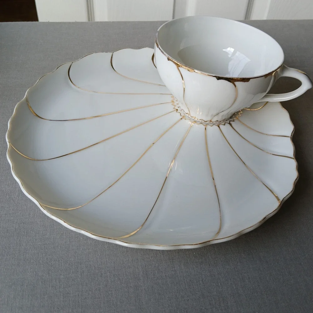 Inarco INA5 snack plate replacement porcelain china white hand painted gold