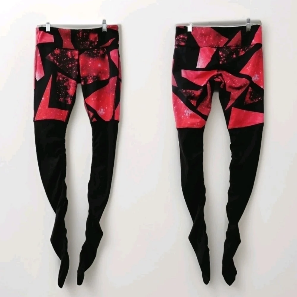 Alo Womens Goddess Black Legging Women's Small Red Geometric Space Pattern