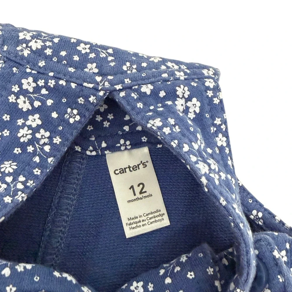 Carters Baby Girl Blue Floral Cotton Shortall Romper Overalls 12 Months
