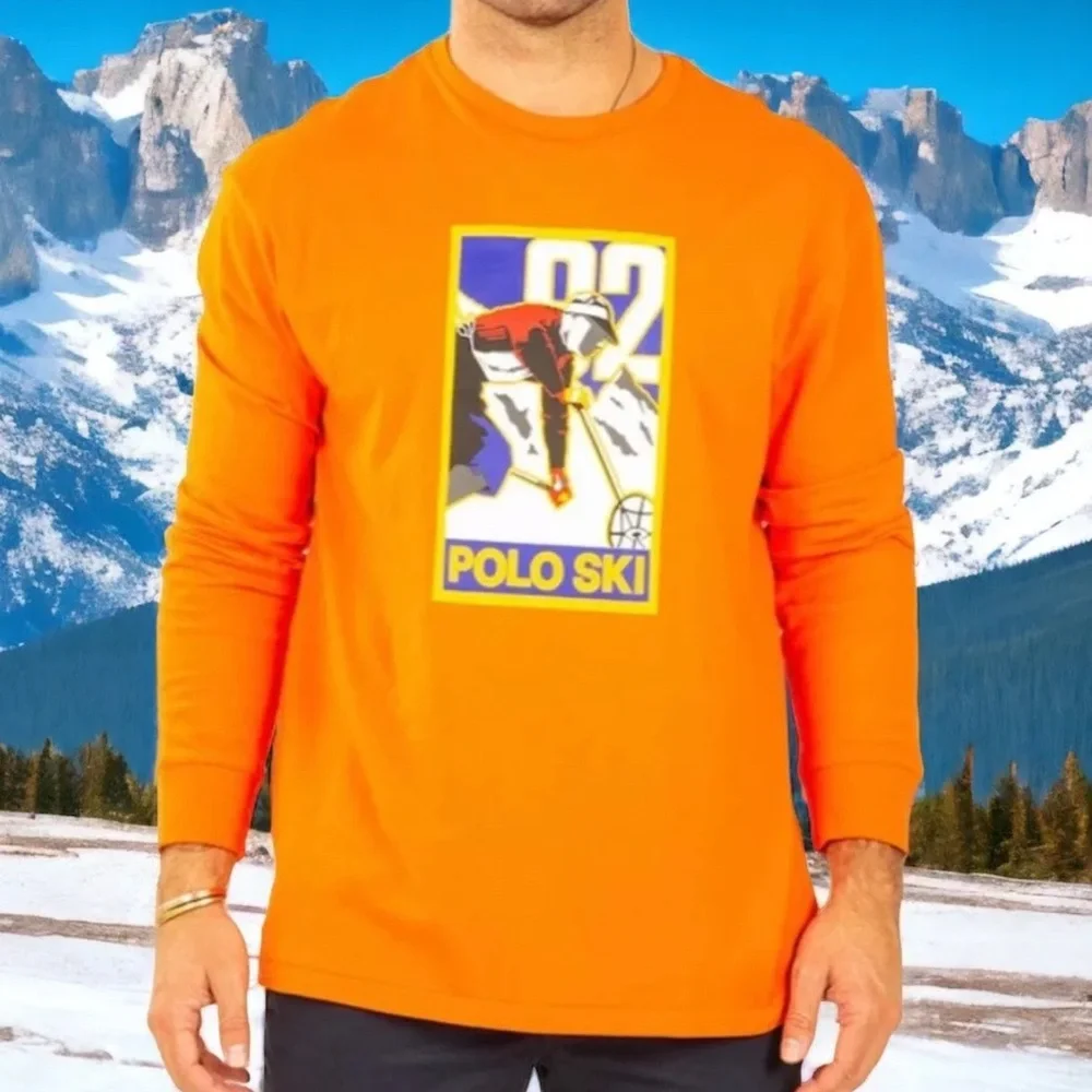 NWT Polo Ralph Lauren Sun Valley Ski Logo‎ Rare Long Sleeve Shirt Mens Medium
