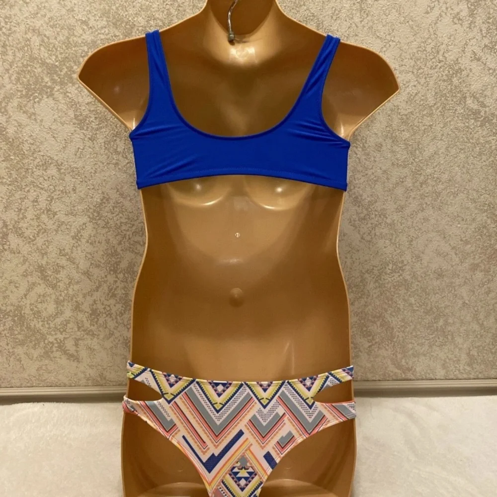 Express Royal Blue Bikini with Multicolor Patterned Bottom