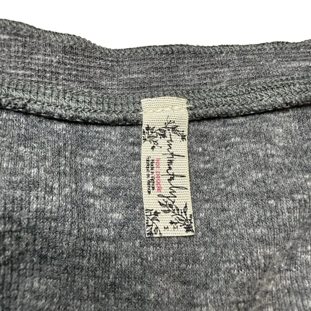 Free People Women's Medium Dylan Waffle Thermal Bodysuit Button Gray