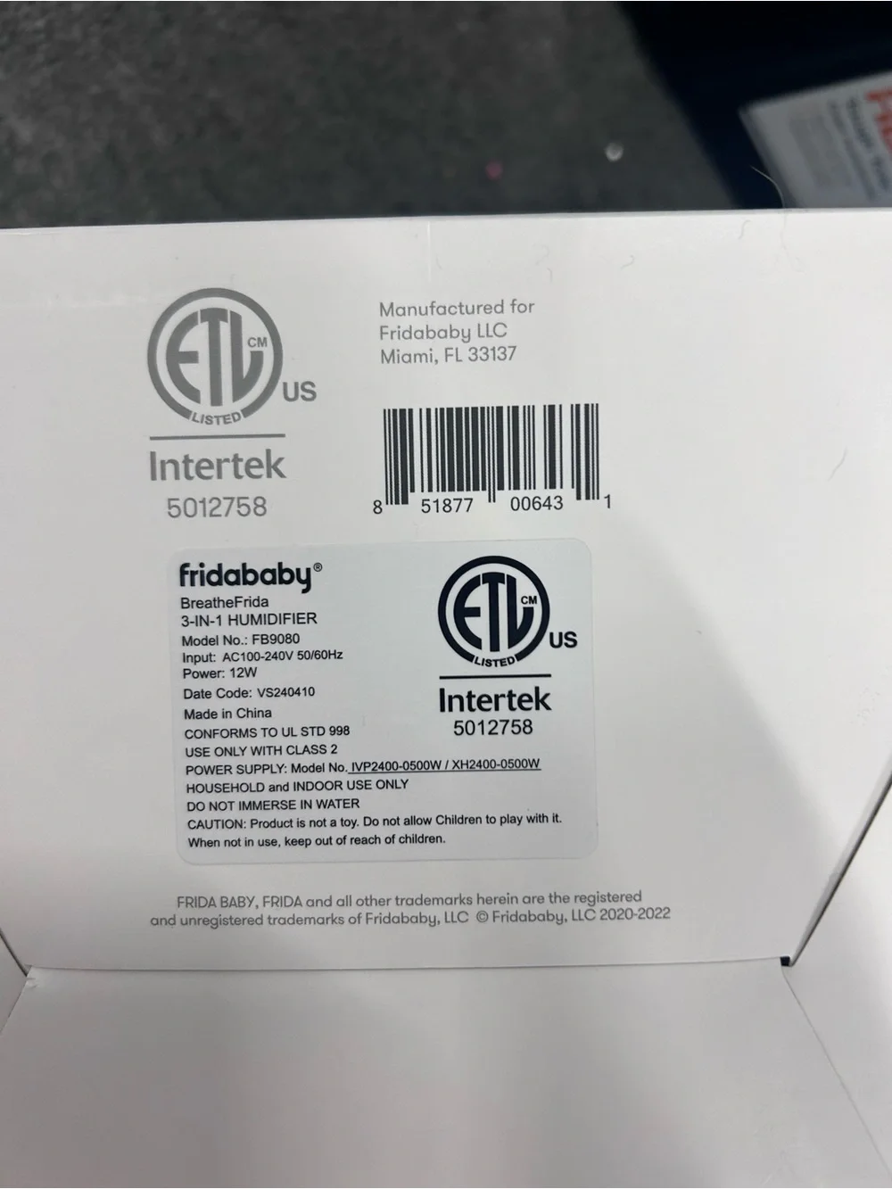BNIB frida baby 3-in-1 Humidifier - Diffuser - Nightlight
