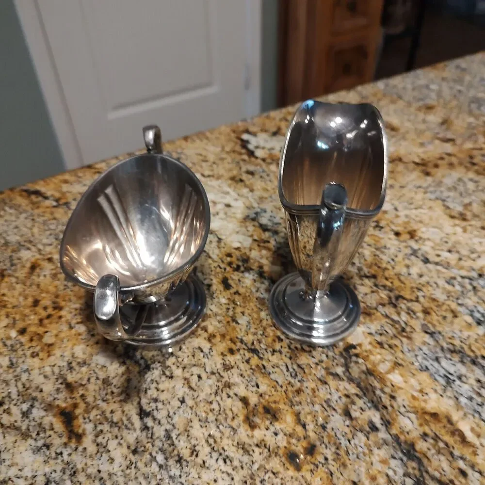 Evans EPNS Silverplate Art Deco Footed Pitcher-Style Creamer And Sugar X11