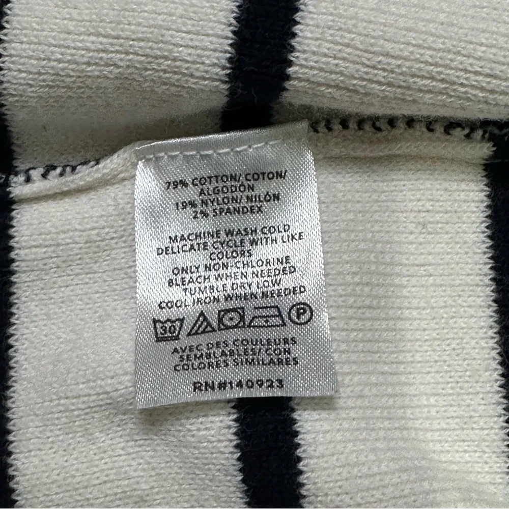 Loft Women’s L Off-White & Navy Striped Collared Knit Cardigan