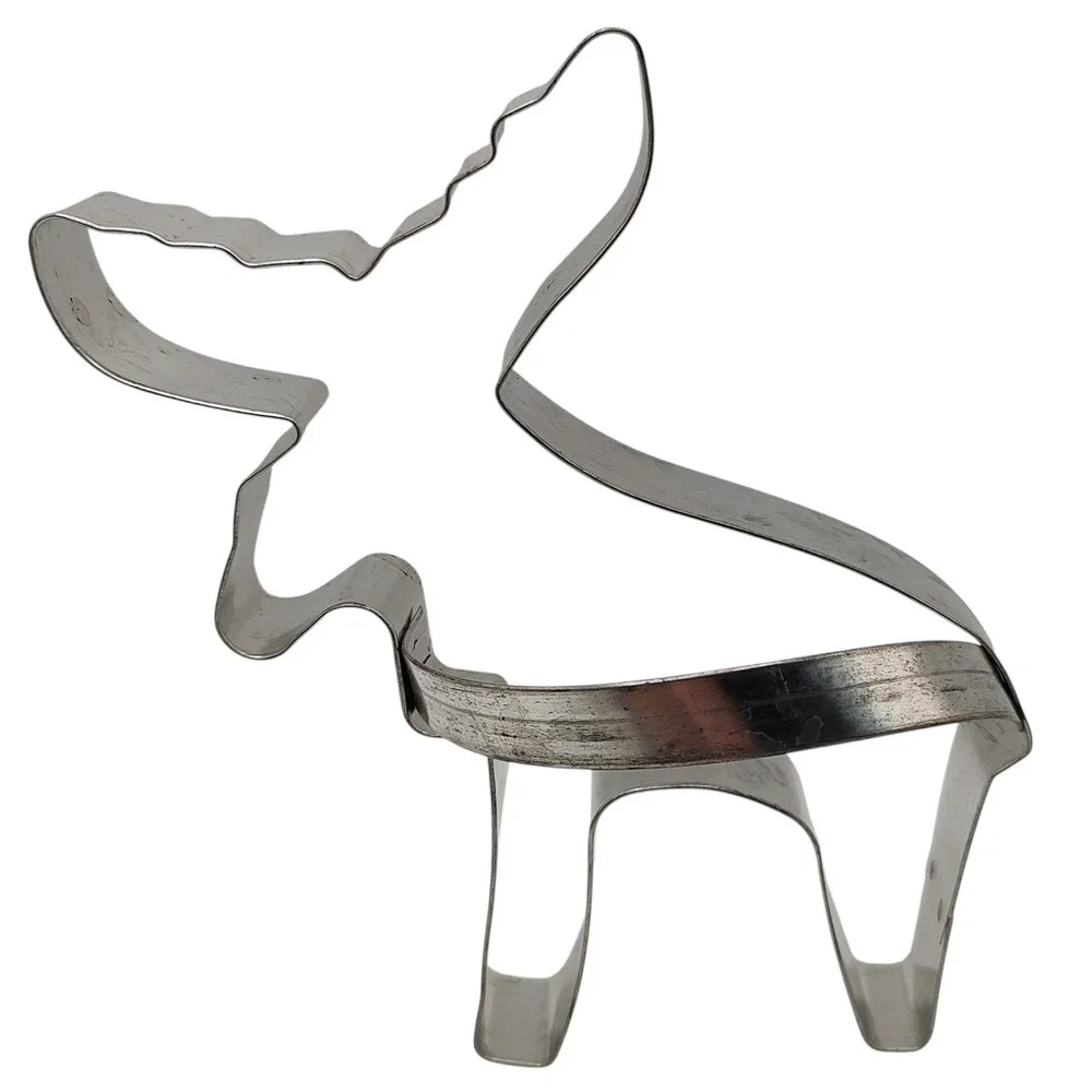 Large Vintage Cookie Cutters Snowflake Moose Hand House with Handles Set of Four