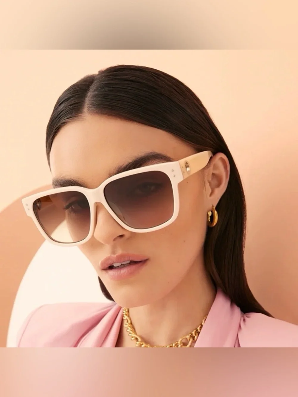 Linda Farrow Perry D Frame Sunglasses White Acetate Oversized MSRP $540