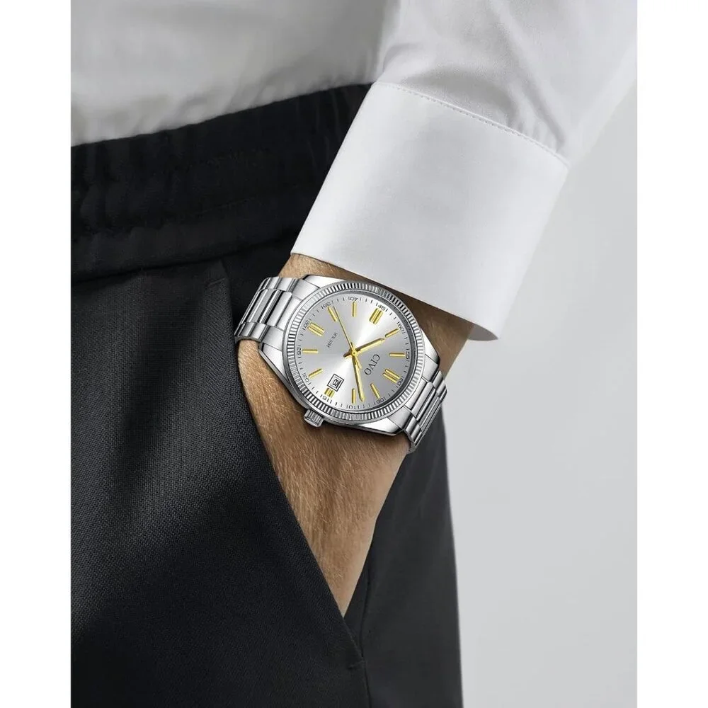 Men's Sliver- Gold Stainless Steel Hook Buckle Analog Comfortable Stylish Watch