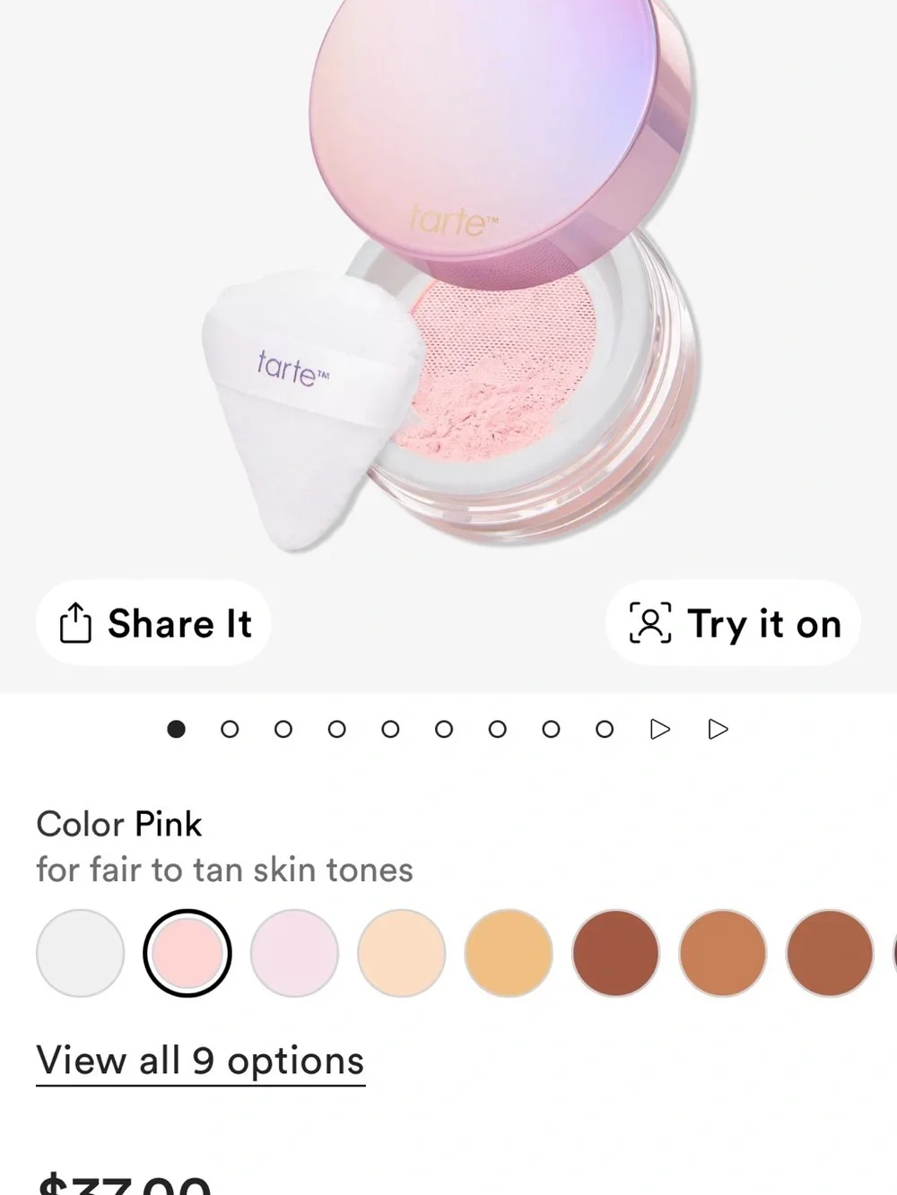 tarte Creaseless Setting Powder - Pink with Tarte blending brush