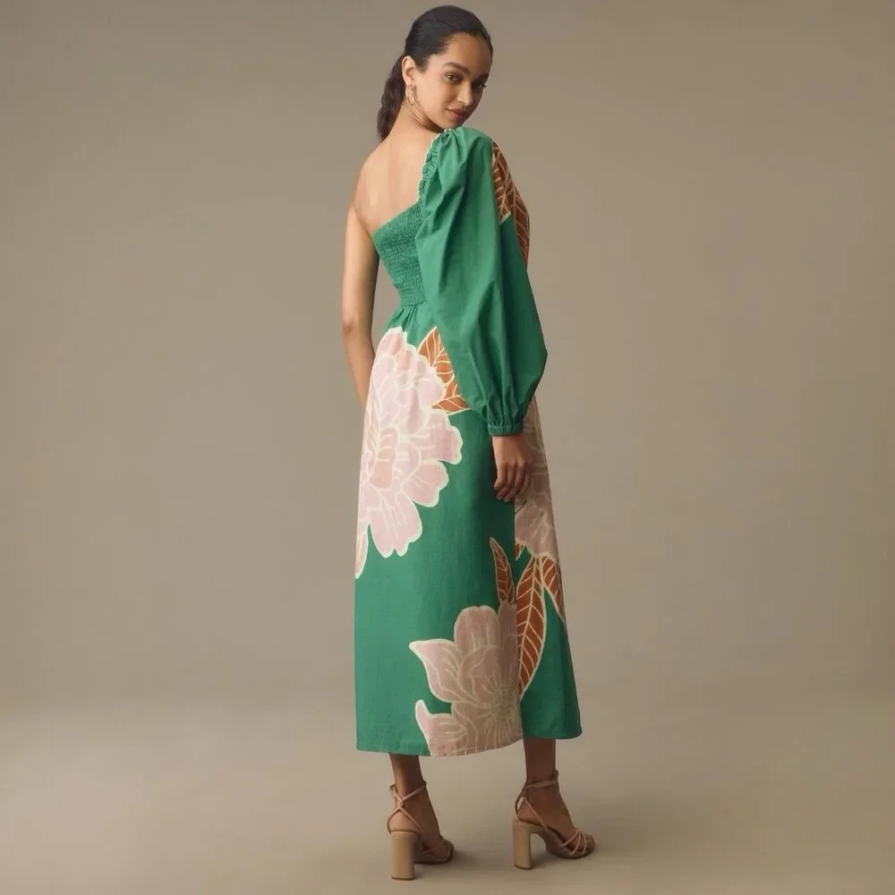 Farm Rio x Anthropologie One Shoulder Printed Maxi Dress Women XL Boho Floral