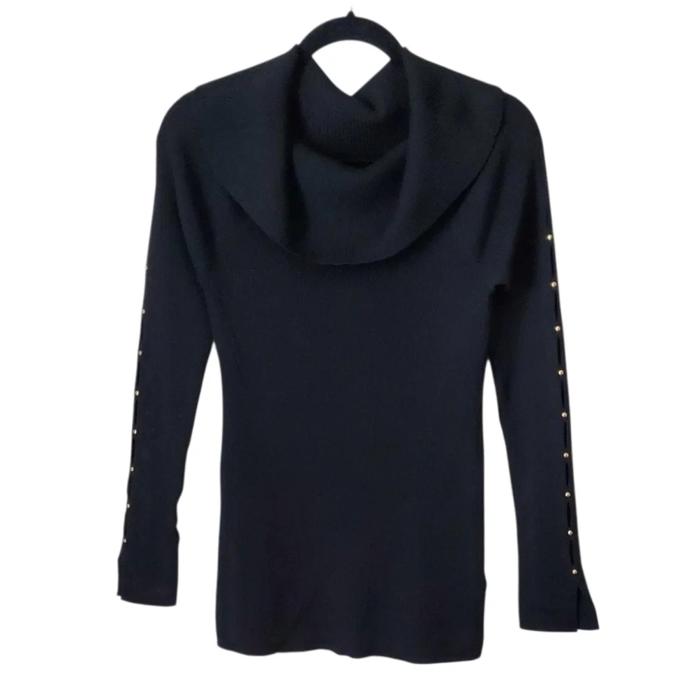 White House Black Market Black Cowl Neck Sweater Button Sleeve Details Size M