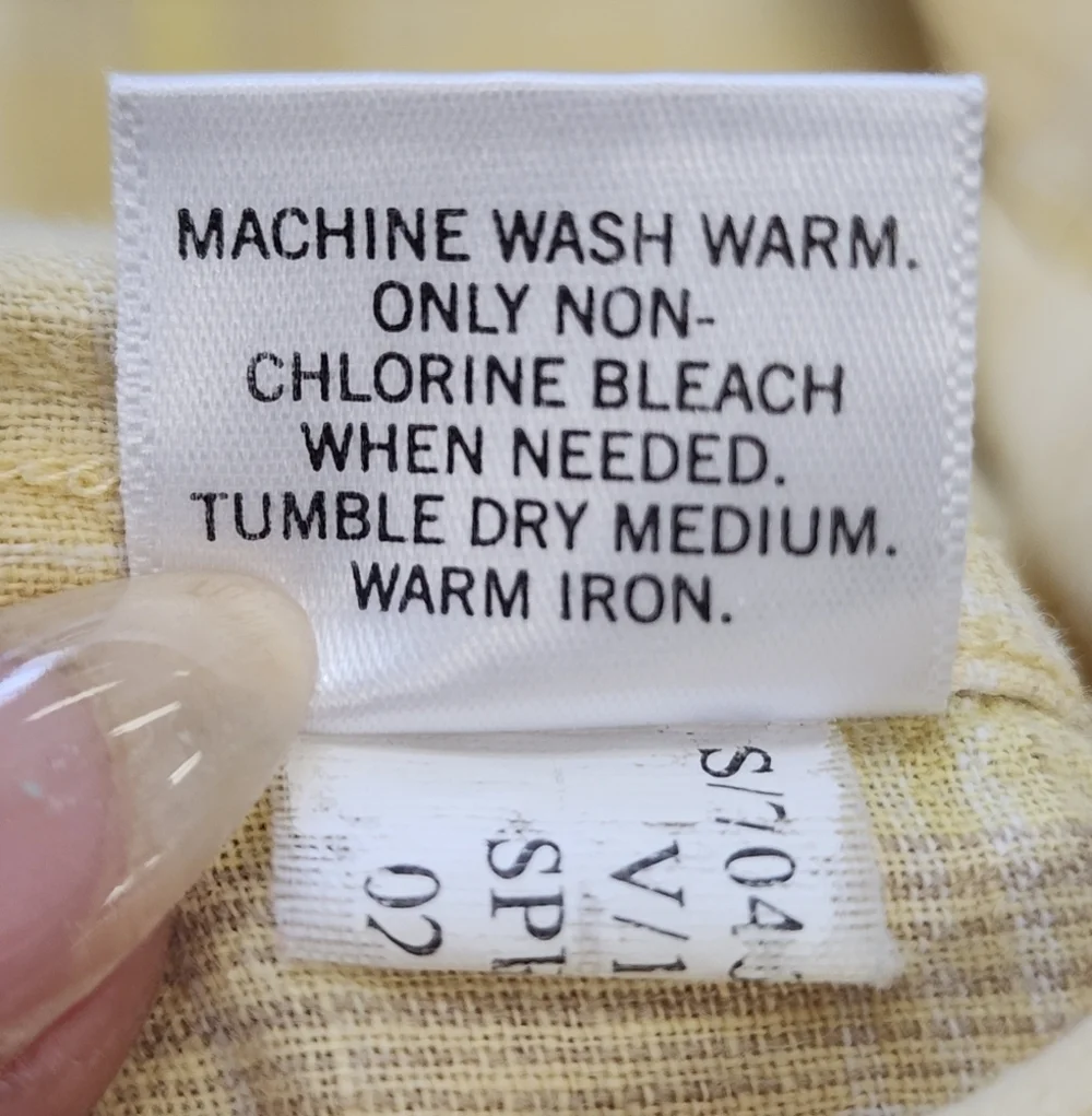 Banana Republic Button Down Shirt Yellow Plaid Short Sleeve Linen Size 16-16.5