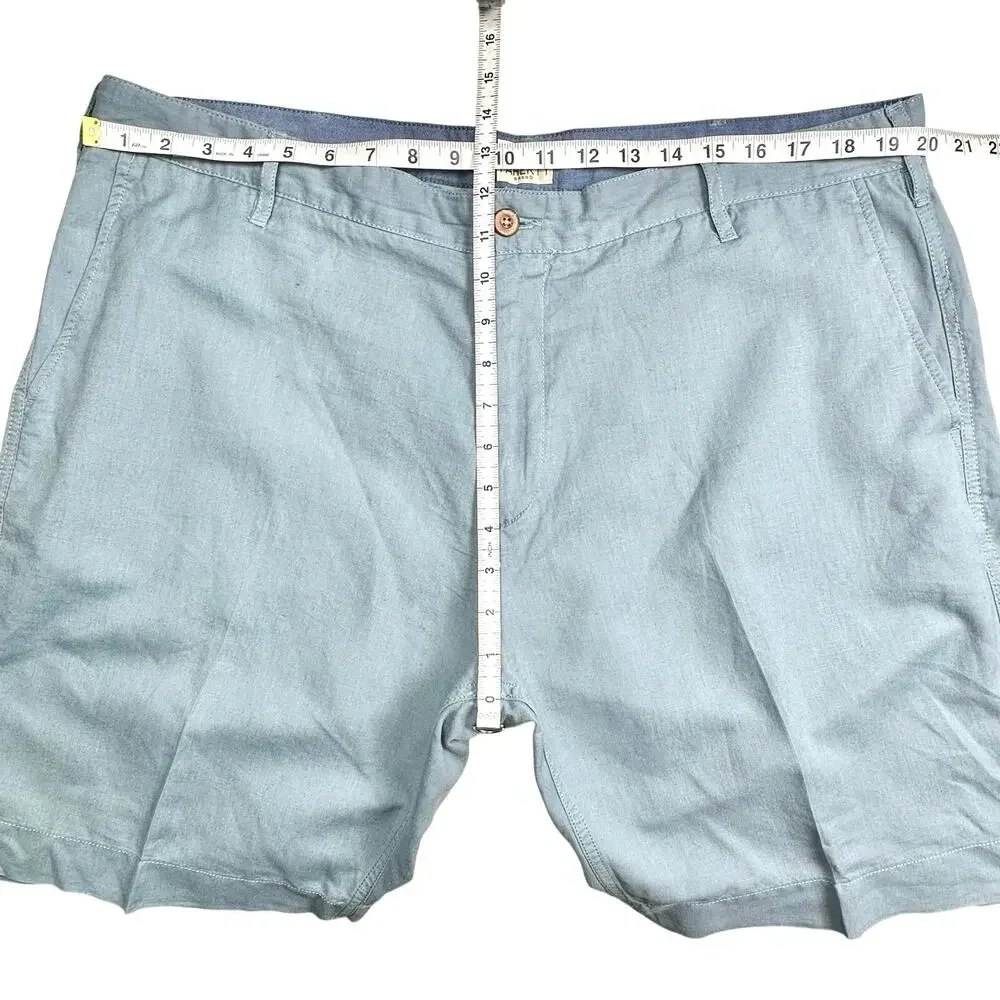 Faherty | Men | Malibu Teal Linen Cotton Blend Flat Front Chino Shorts | Size 40