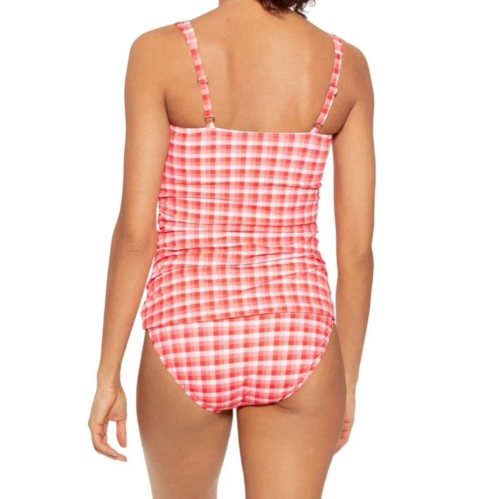 Miraclesuit x Talbots Red Gingham High Waist Bikini Bottoms Light Control 10 NEW