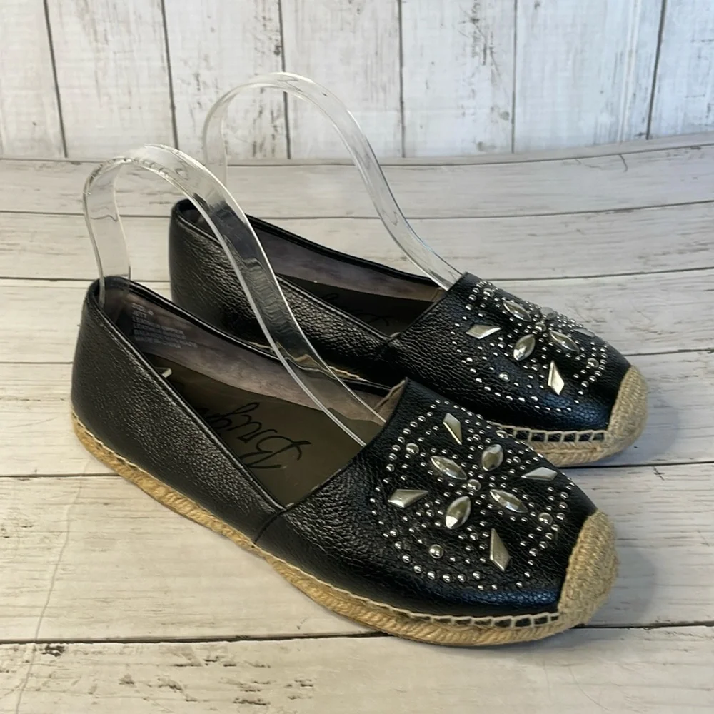 Brighton Black Leather Silver Studded Jett Espadrilles