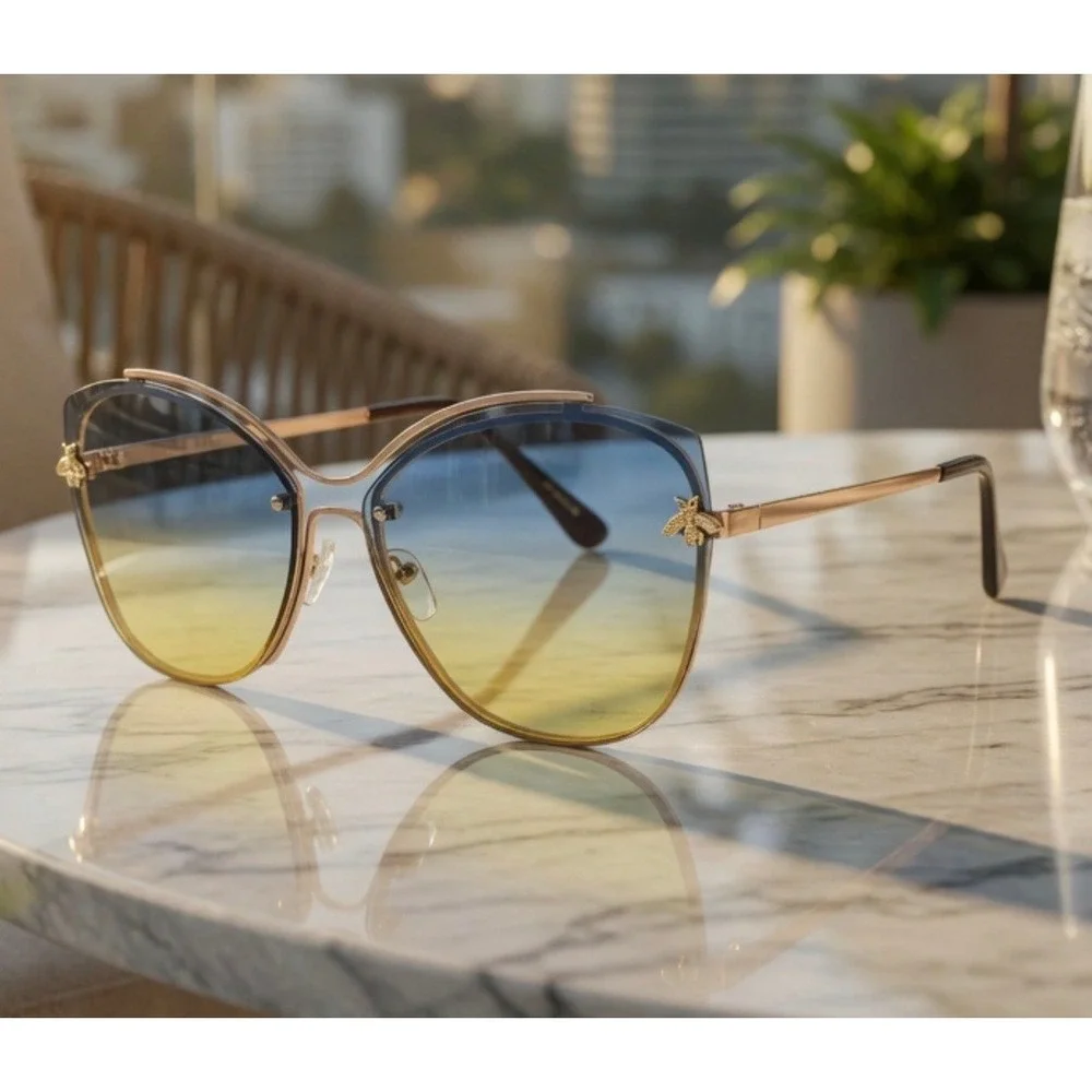 Oversized Sunglasses Women Blue Yellow Gradient Lens Fashion Beach Luxury Shades