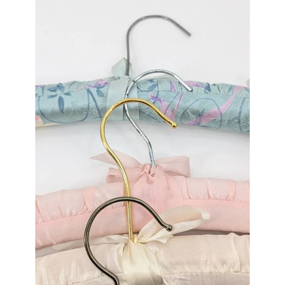 Vintage Satin Padded Hangers Lingerie Victorian Set of 4 Multicolor Floral