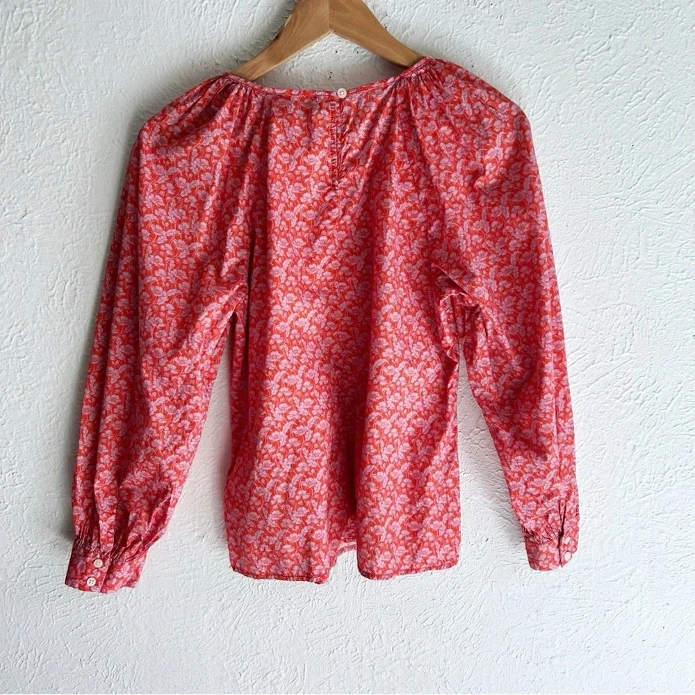 J. Crew Puff-sleeve scoopneck shirt in Liberty Toutouayette fabric XS Red