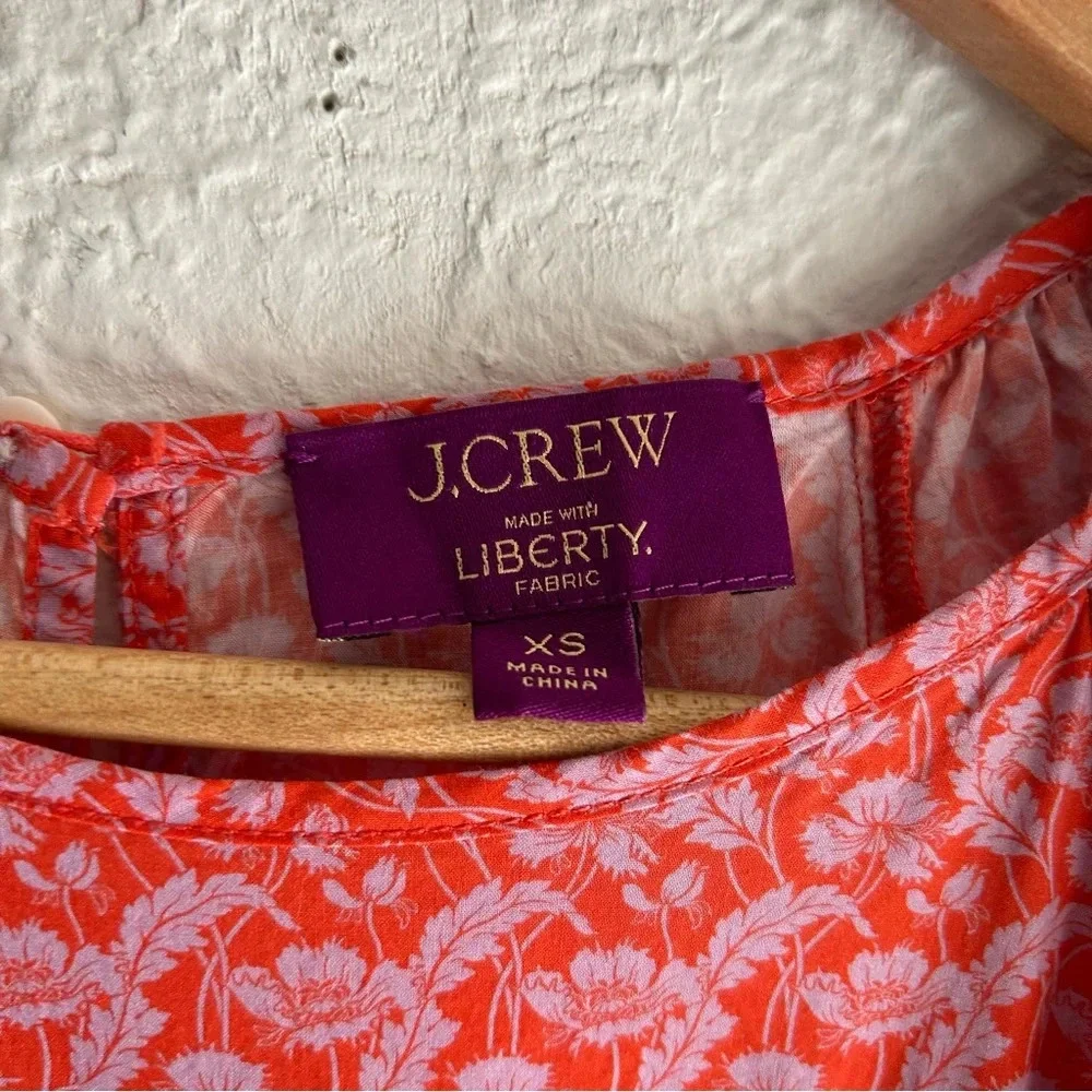 J. Crew Puff-sleeve scoopneck shirt in Liberty Toutouayette fabric XS Red