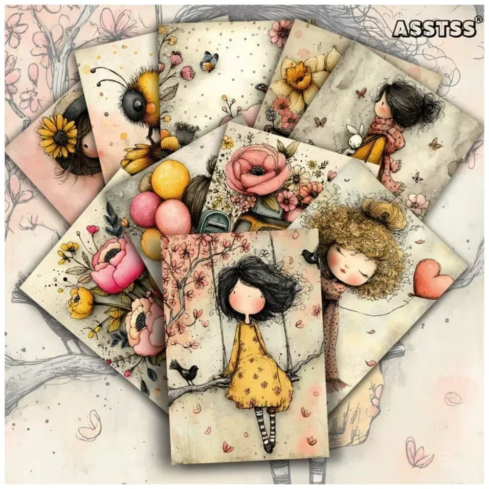 NWT 20pc Whimsical Girl Watercolor Postcard Art Collage Kit 4x6