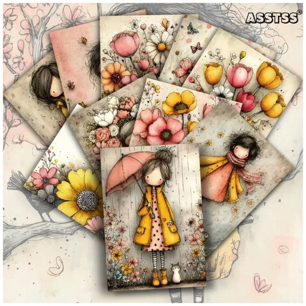 NWT 20pc Whimsical Girl Watercolor Postcard Art Collage Kit 4x6
