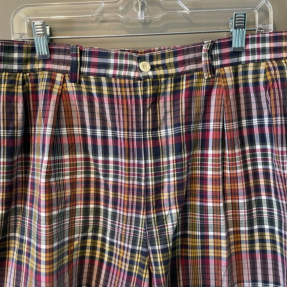 Polo Ralph Lauren Tyler Short Mens 36 Multicolor Plaid Pleated Cotton Madras