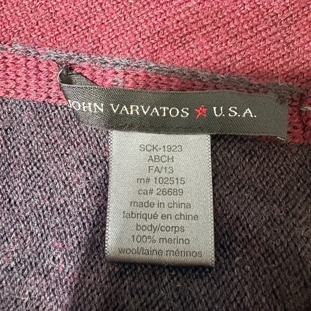 John Varvatos Mens Plated Pick Stitch Scarf Garnet/Cast Iron Merino Wool.