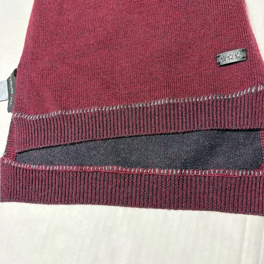 John Varvatos Mens Plated Pick Stitch Scarf Garnet/Cast Iron Merino Wool.