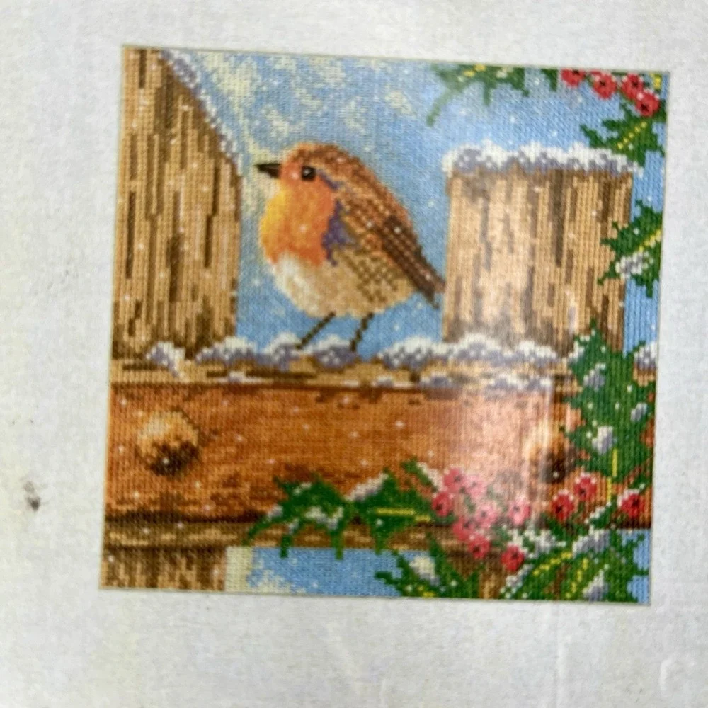 Lanarte Curious Robin Counted Cross Stitch Kit Vintage Winter Bird 18x18cm