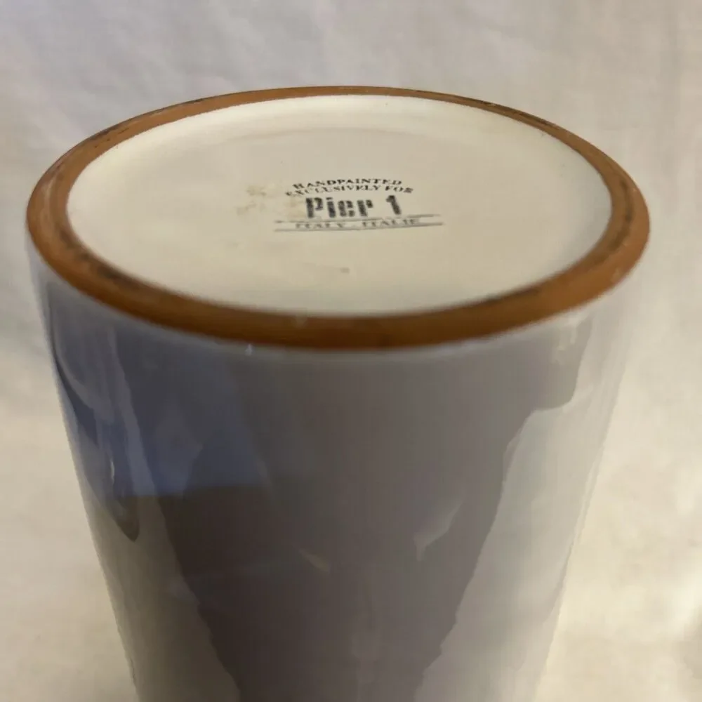 Pier 1 Terra Cotta Clay Wine Cooler Utensil Crock Handpainted Grapes from Italy
